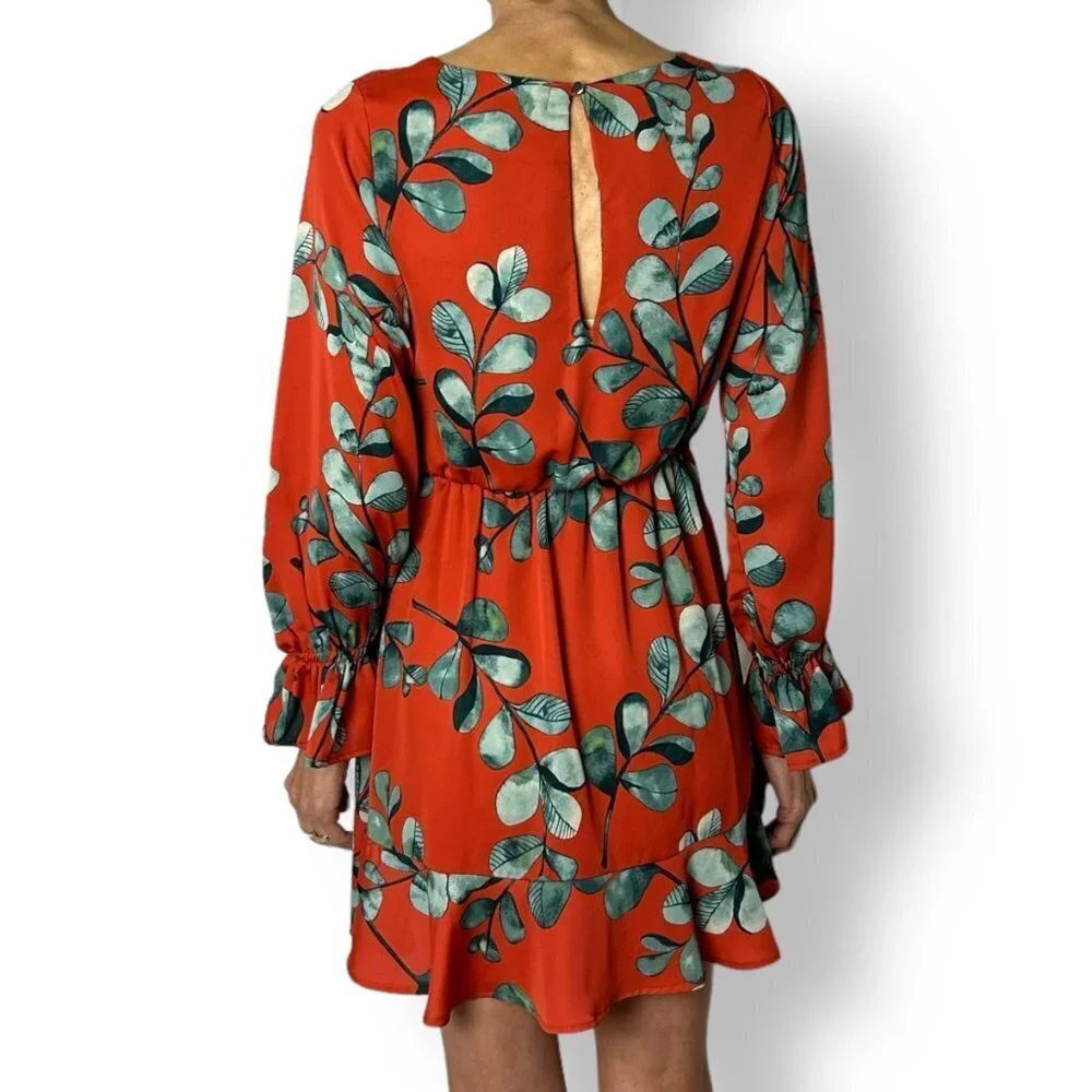 NWT Wade Voss Chili Pepper Long Sleeve Mini Dress Wrap Skirt Tie Size Small